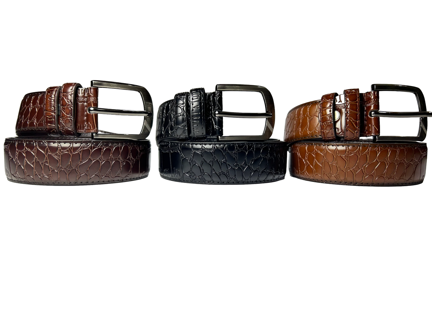 Crocodile Textured Leather Belt