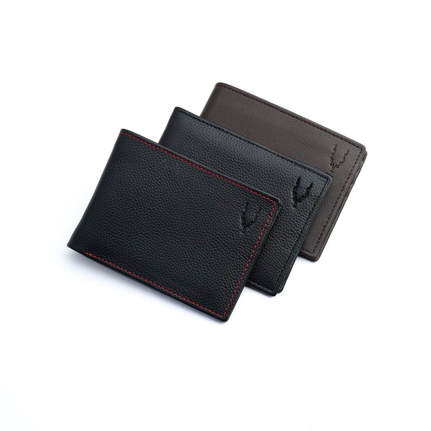 Red Stitch Milled Leather Bi-Fold Wallet