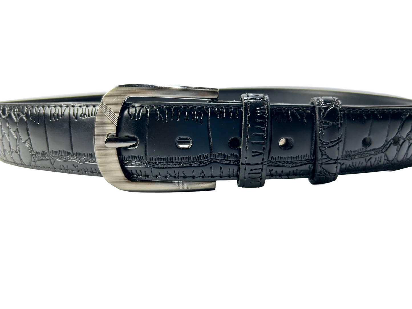 Crocodile Textured Leather Belt