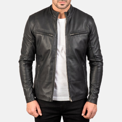 Ionic Leather Biker Jacket - Black
