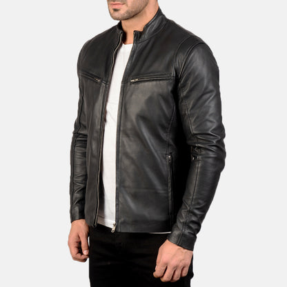 Ionic Leather Biker Jacket - Black