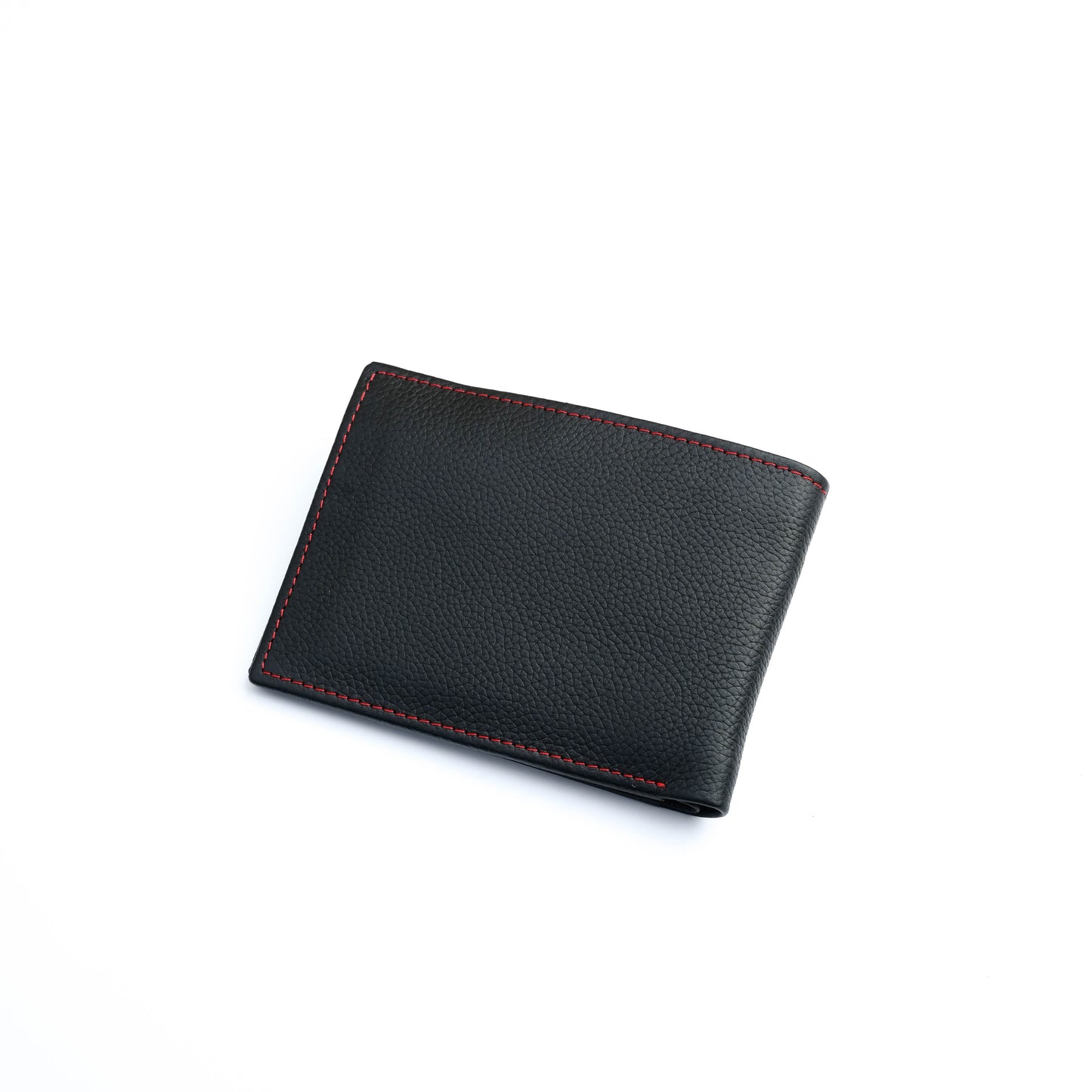 Red Stitch Milled Leather Bi-Fold Wallet