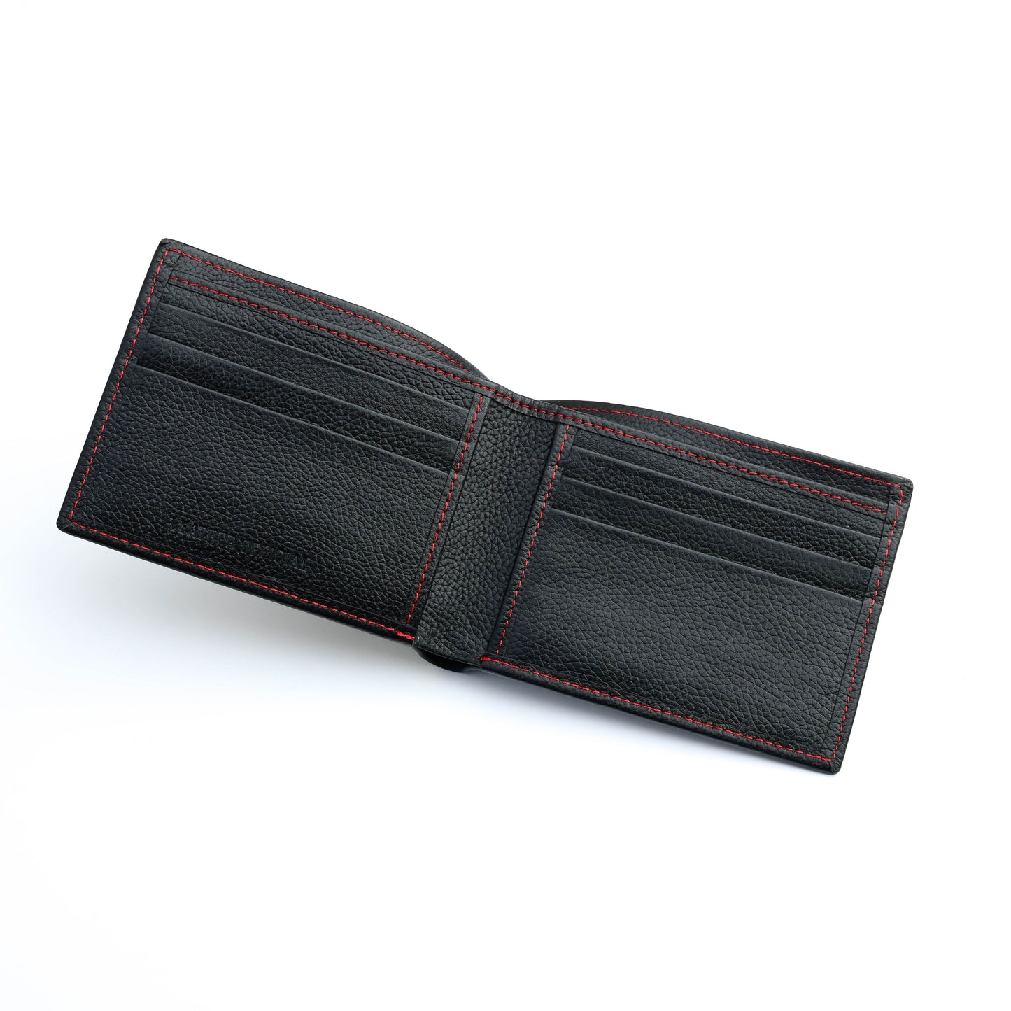 Red Stitch Milled Leather Bi-Fold Wallet